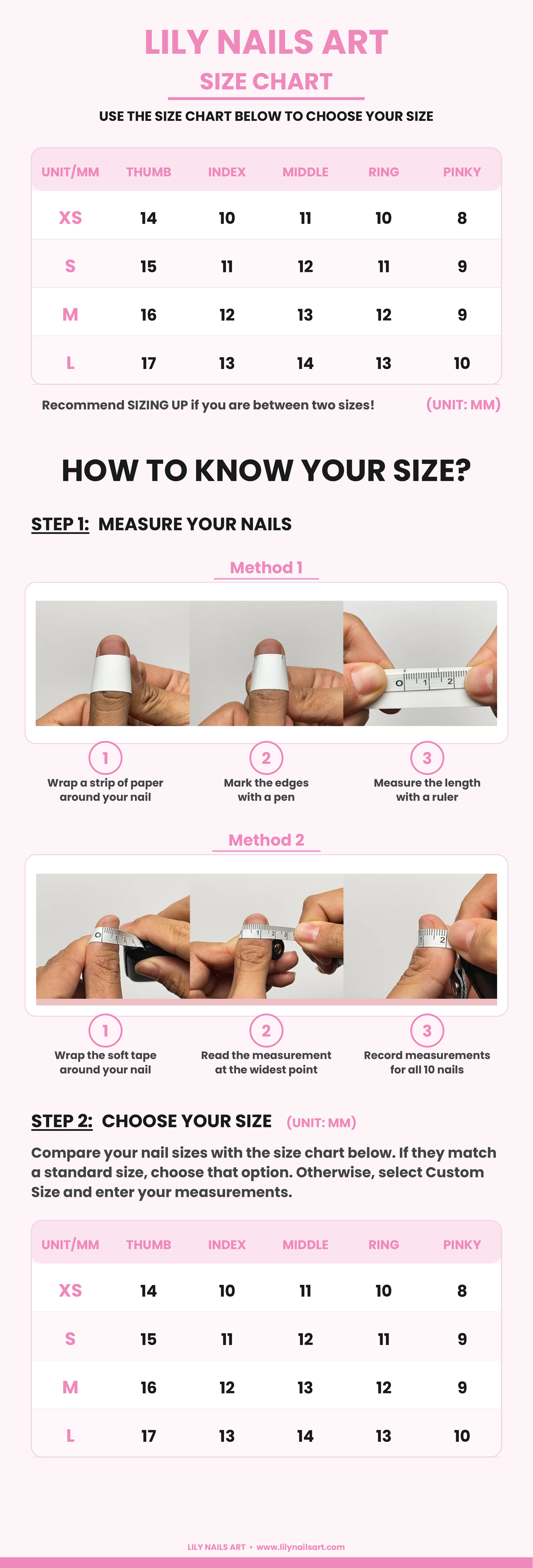 3dbeauty size chart